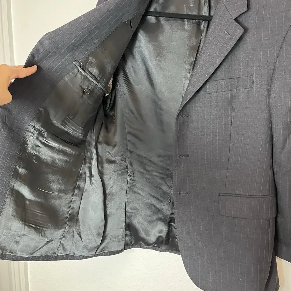 Ralph Ralph Lauren Grey Striped Blazer single breasted 3 button size 40S Wool